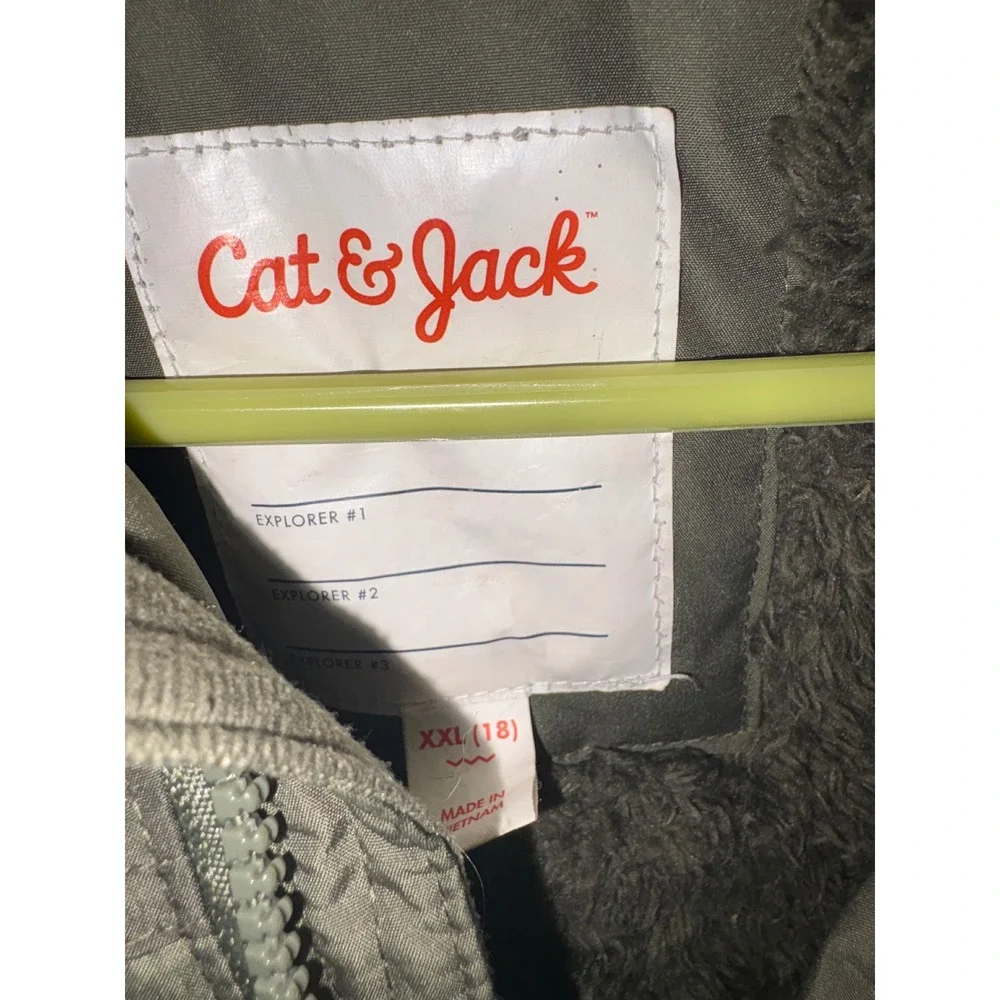 Cat & Jack Boys Olive Green Faux Fur Hooded Explorer Parka Jacket XXL 18